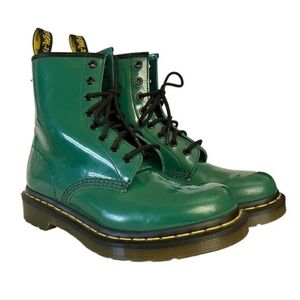 Dr Martens Forest Green Patent Lamper Boots - Doc Martens AirWair 1460 AW004